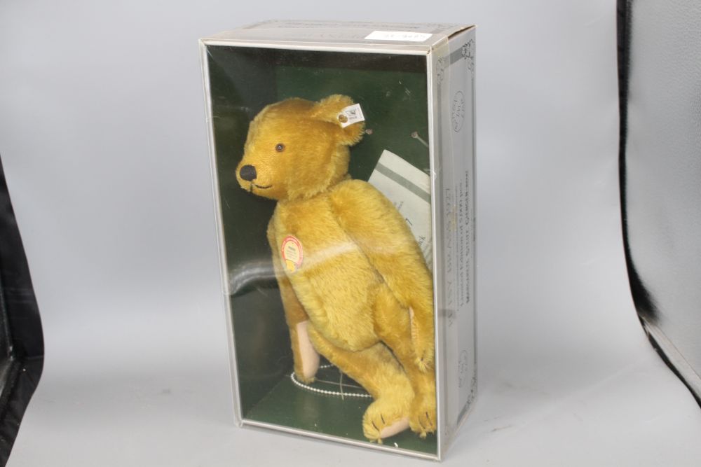 Four Steiff boxed limited edition teddy bears: a 1912 Replica, a 1906 Replica, Petsy 1927 and Snap-A-Part-Teddy bear 1908